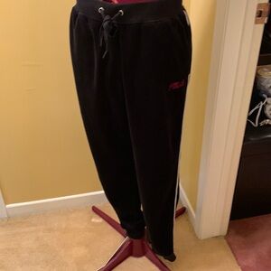 Fila Black Velour Joggers with red logo and white contrast trim NWOT